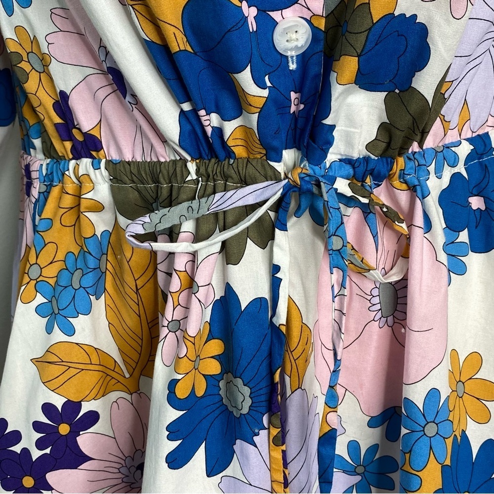 52seven Retro Floral Balloon Sleeve Midi Shirt Dress - Picture 9 of 13
